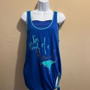 Tank w/“I'm kind of a Mermaid” saying, royal bl, teal w/royal under tube top,